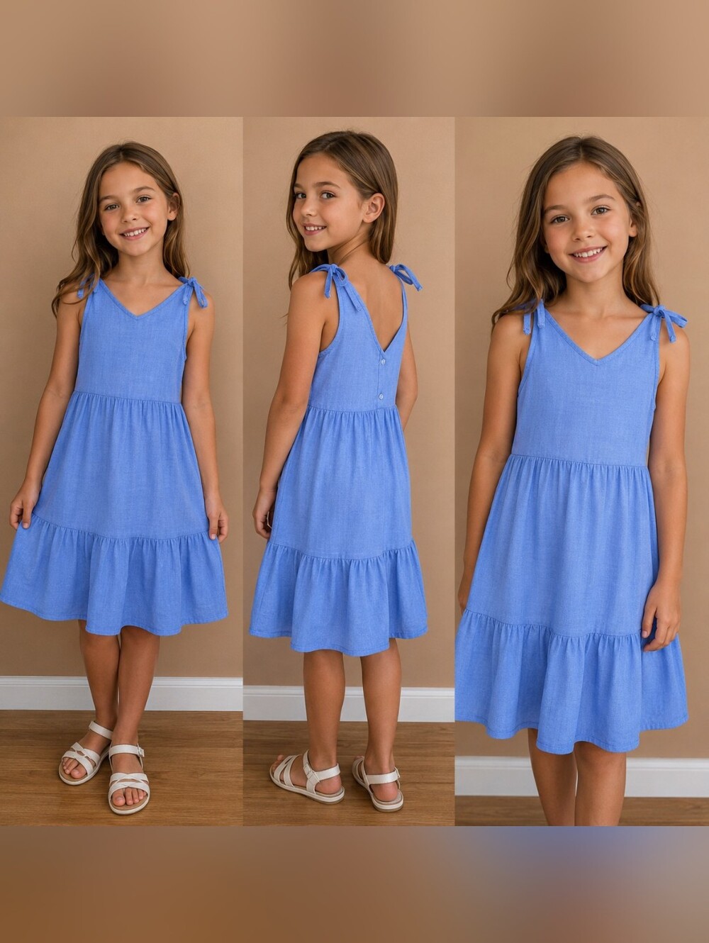 H&M  Blue Tie-Shoulder  Sundress Size 6x Viscose Midi